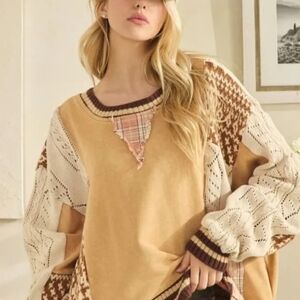 POL Tan and Cream Knit Sweater